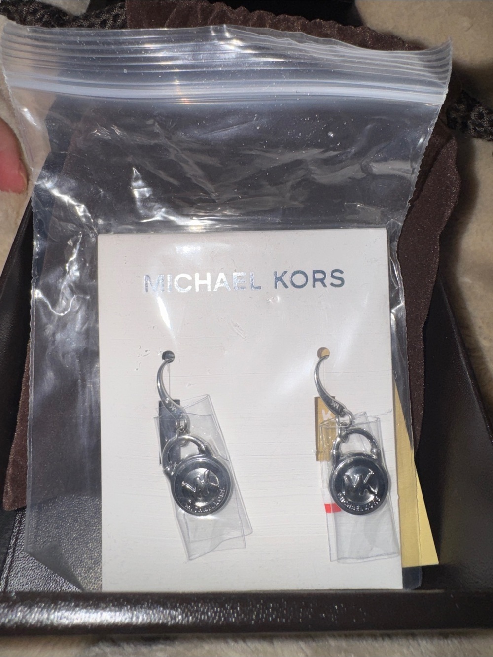 Michael Kors Gunmetal Logo Drop Earrings - Silver Tones